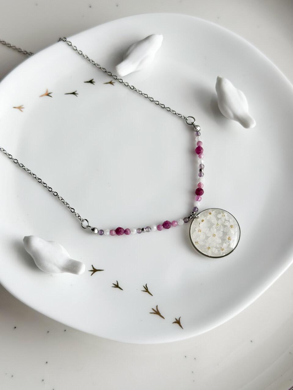 Naszyjnik z kamieniami naturalnymi - kamień księżycowy, rubin - obrazek 4