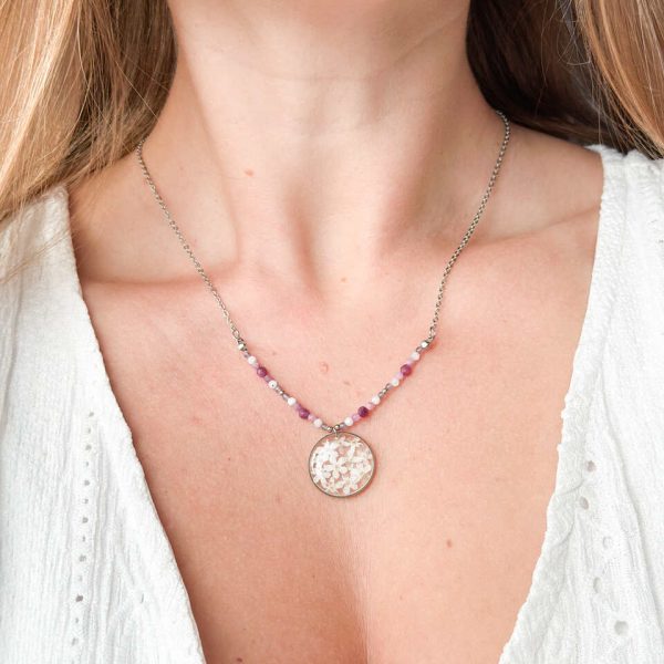 Naszyjnik z kamieniami naturalnymi - kamień księżycowy, rubin