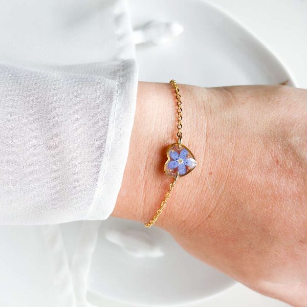 Bransoletka na łańcuszku z niezapominajką - serce