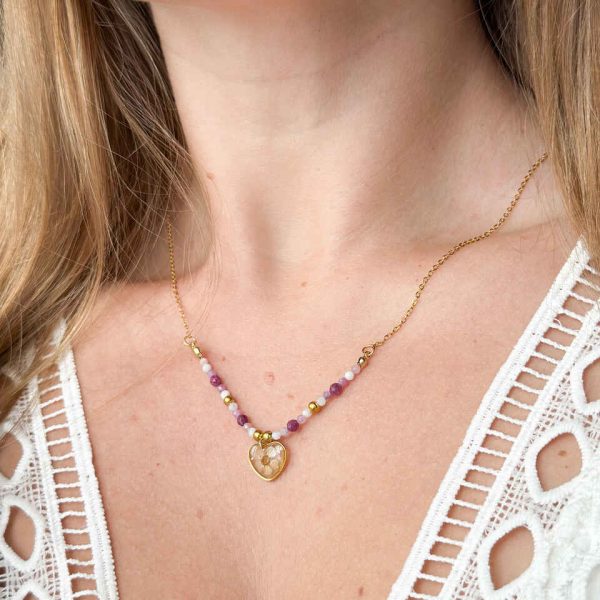 Naszyjnik z kamieniami naturalnymi - rubin, rubelit, kamień księżycowy