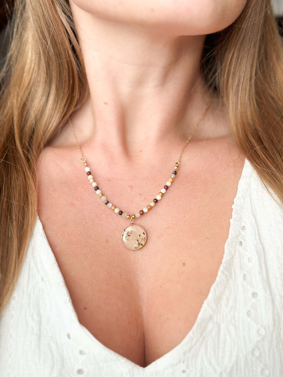 Naszyjnik z kamieniami naturalnymi - tygrysie oko, granat, kamień księżycowy