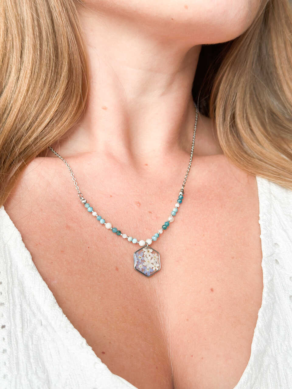 Naszyjnik z kamieniami naturalnymi - kamień księżycowy, akwamaryn